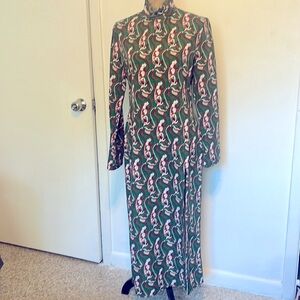 Zara mock neck long sleeve slitted green paisley dress